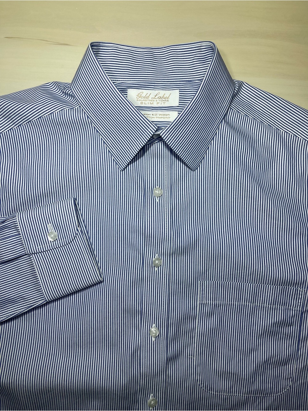 Roundtree Yorke Gold Label Men's Shirt Size 15.5-32 Slim Fit Blue White Striped